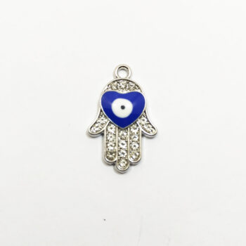 Dije con strass mano con ojo corazon plateado
