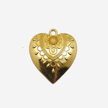 Dije fundicion corazon con dibujo grande dorado
