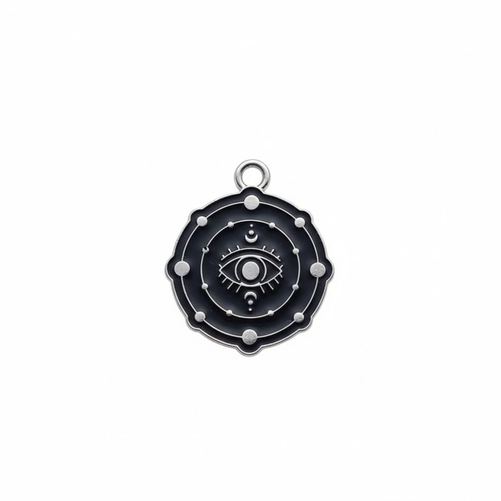 Dije medalla fundicion ojo esmalte negro