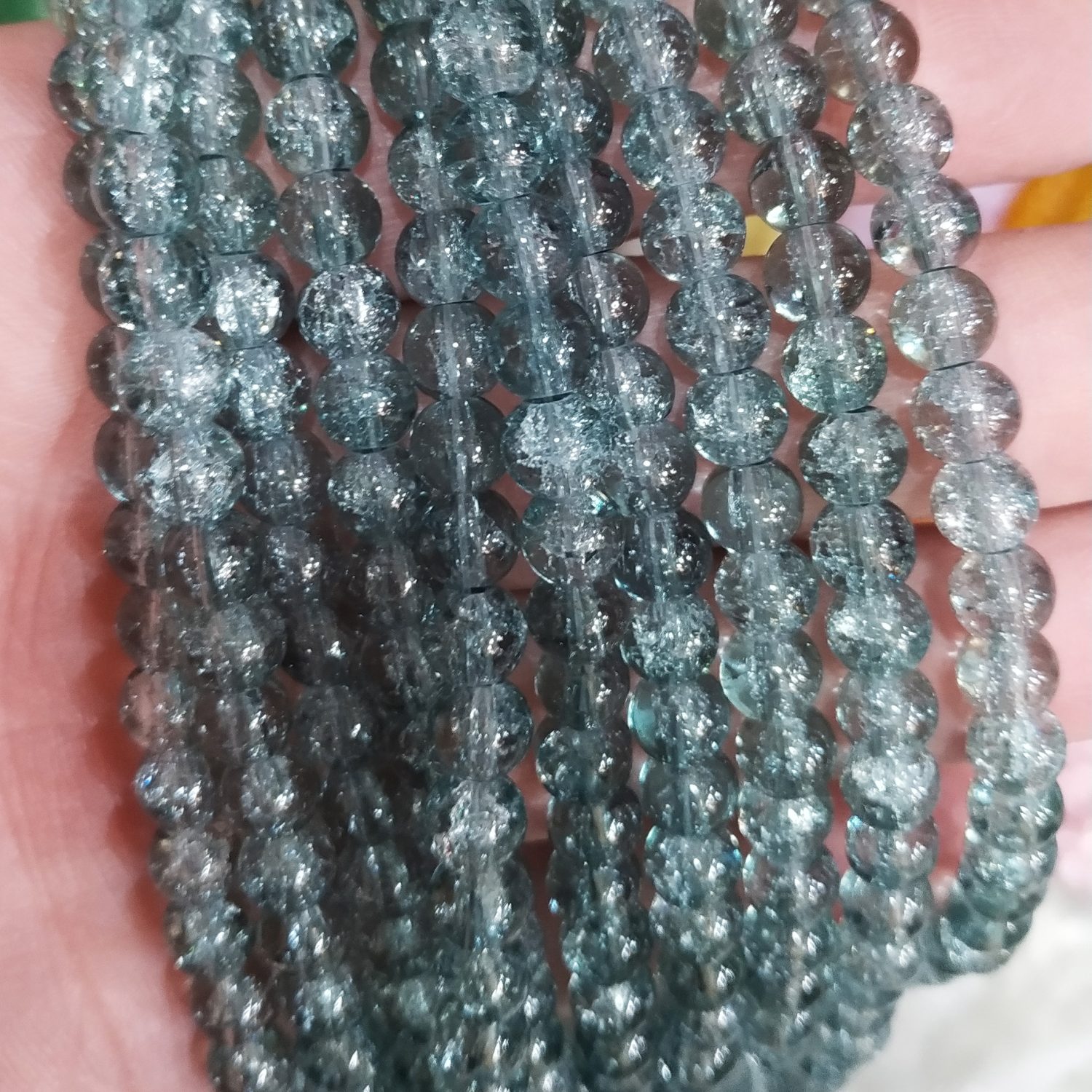 Tira bolitas de vidrio craquelado 6 mm gris verdoso