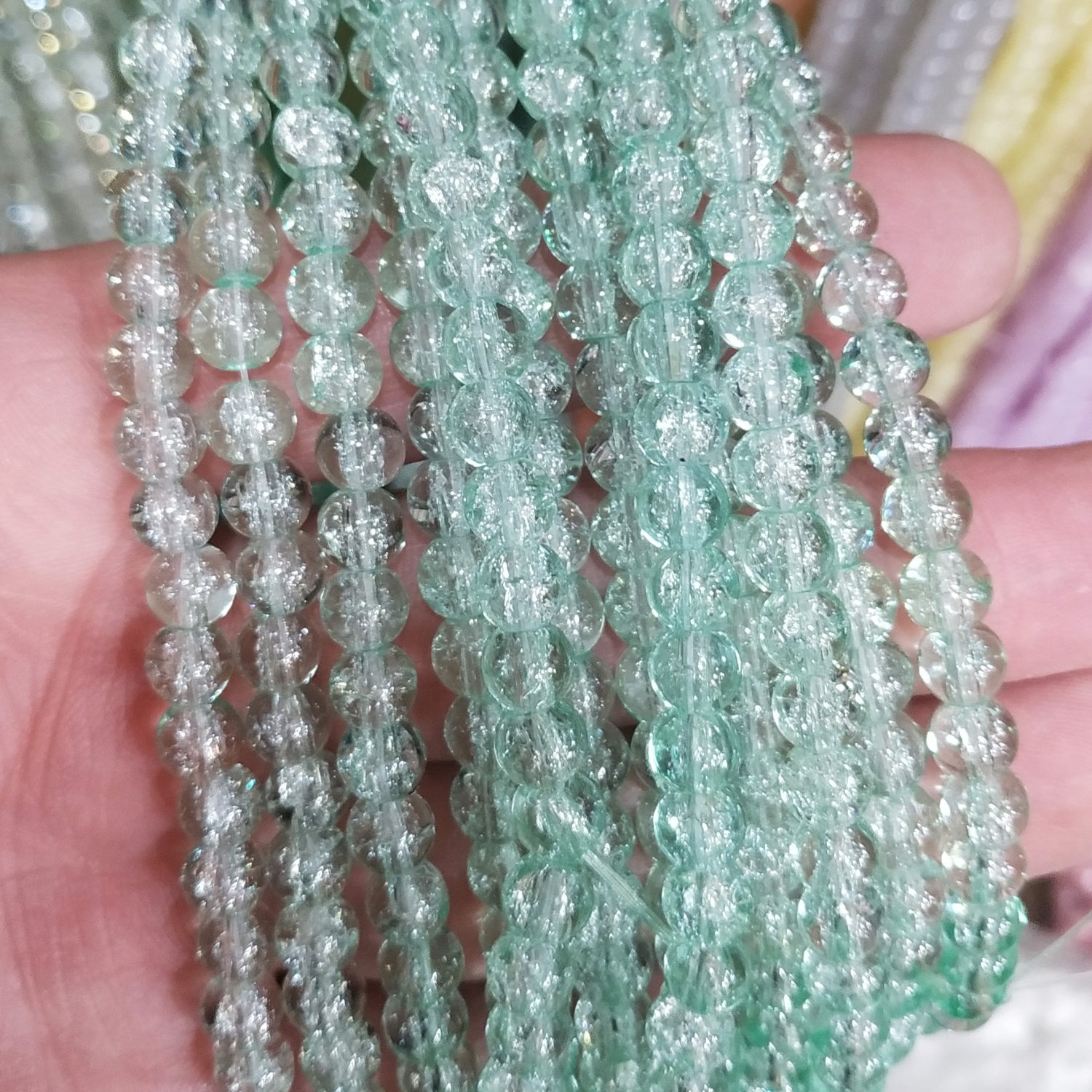 Tira bolitas de vidrio craquelado 6 mm verde agua