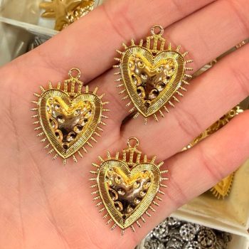 Dije metal corazon baño dorado con puntas