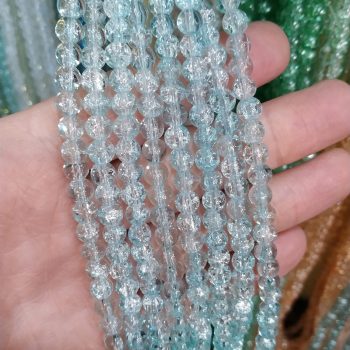 Tira bolitas de vidrio craquelado 6 mm celeste claro